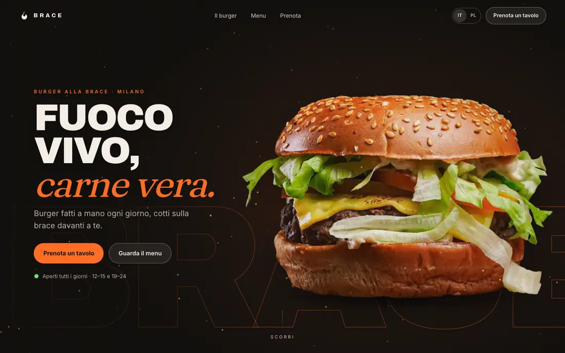 Sito dimostrativo BRACE, hamburgeria